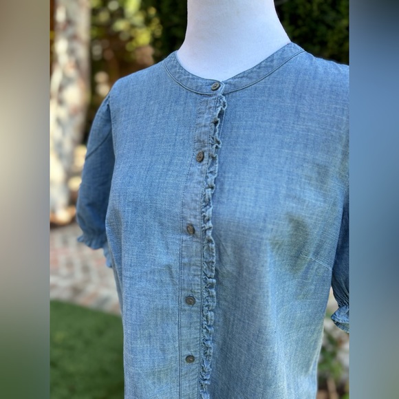 J. Crew Chambray Ruffle Blouse - Picture 3 of 6